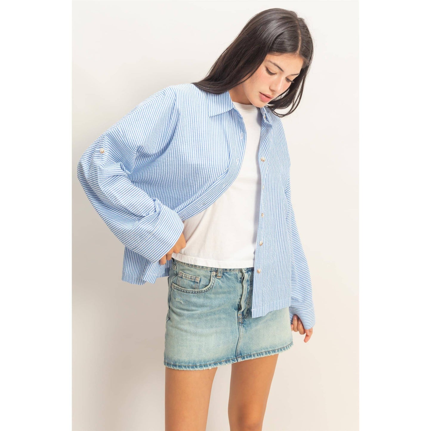 Fine Striped Button-Up Shirt