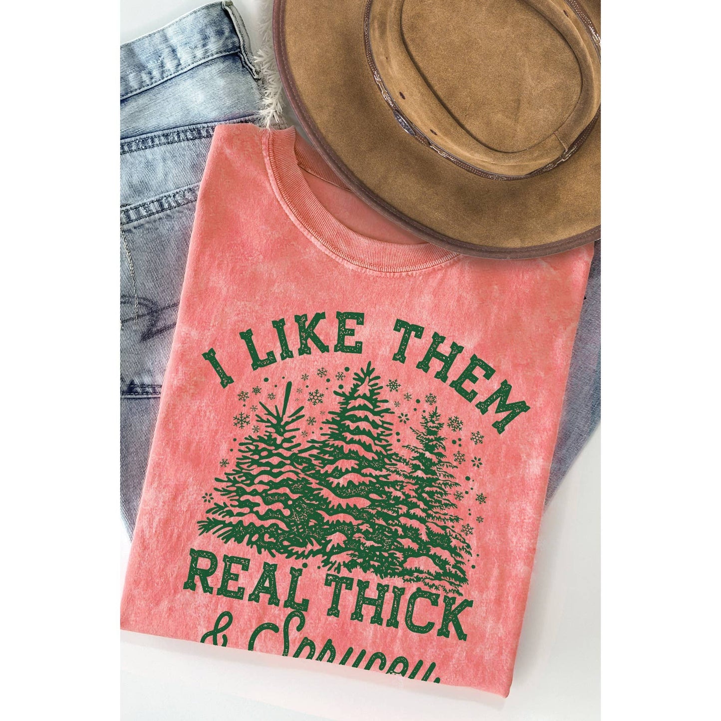 Christmas Tree I Like Them Real Thick Mineral Wash T Shirt