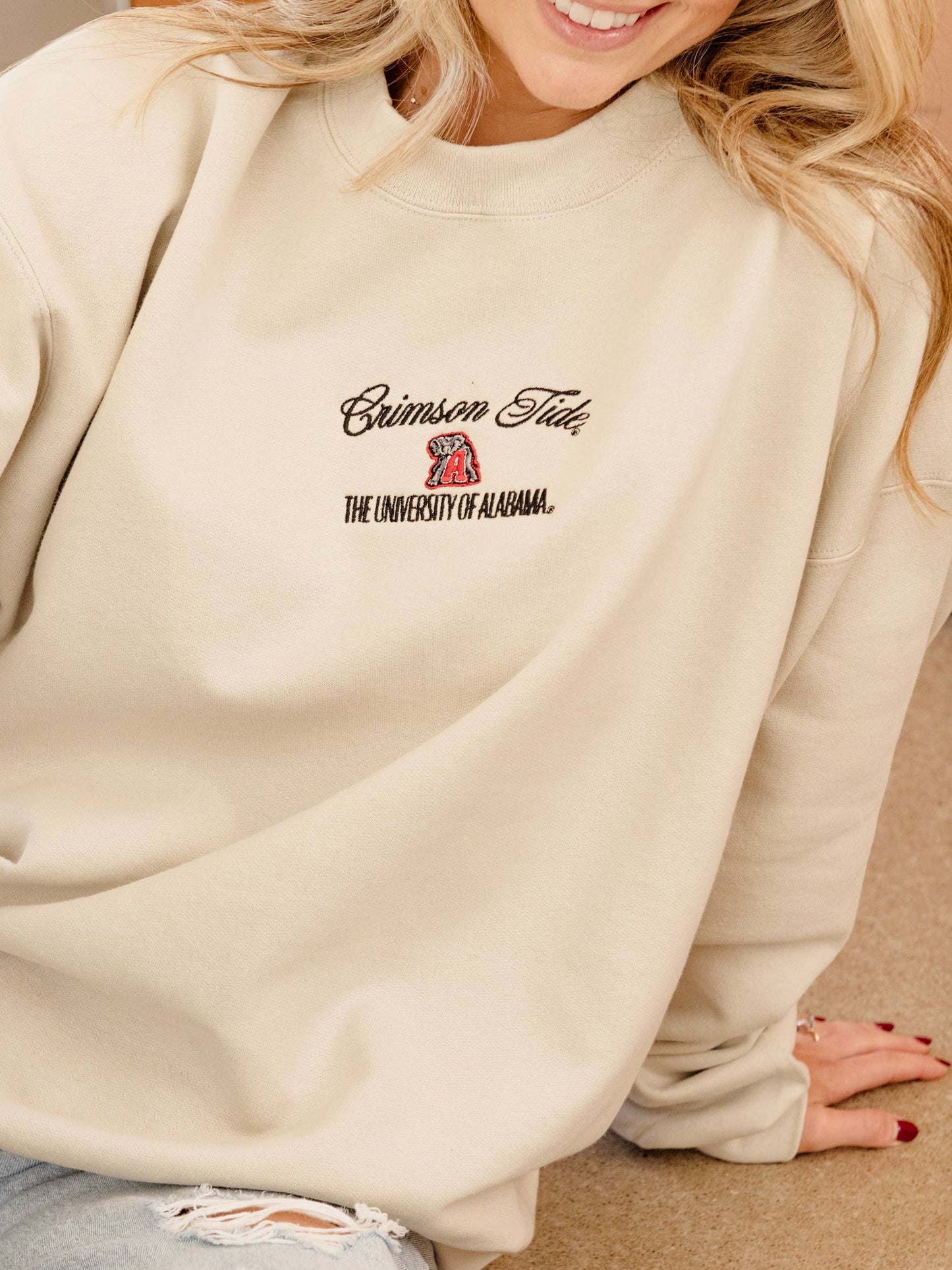 Bama Crimson Tide Embroidered Script Cream Sweatshirt