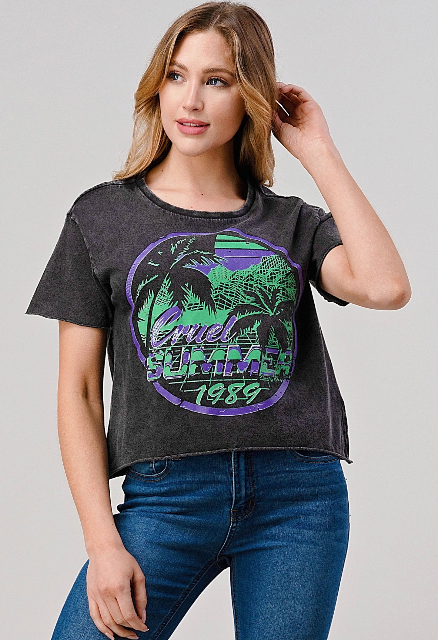 Cruel Summer 80's Regular Cropped Acid Wash T-Shirt