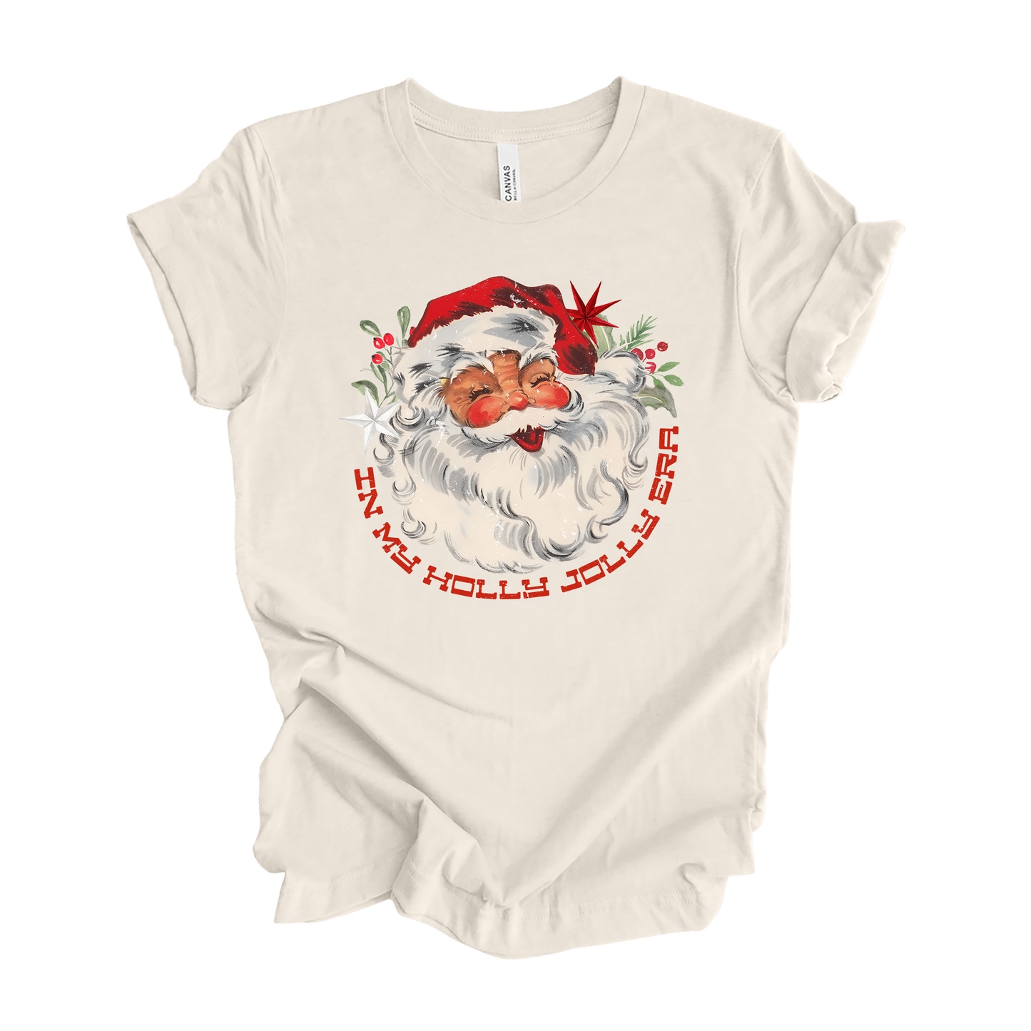 In My Holly Jolly Era Santa Heather Natural Tee