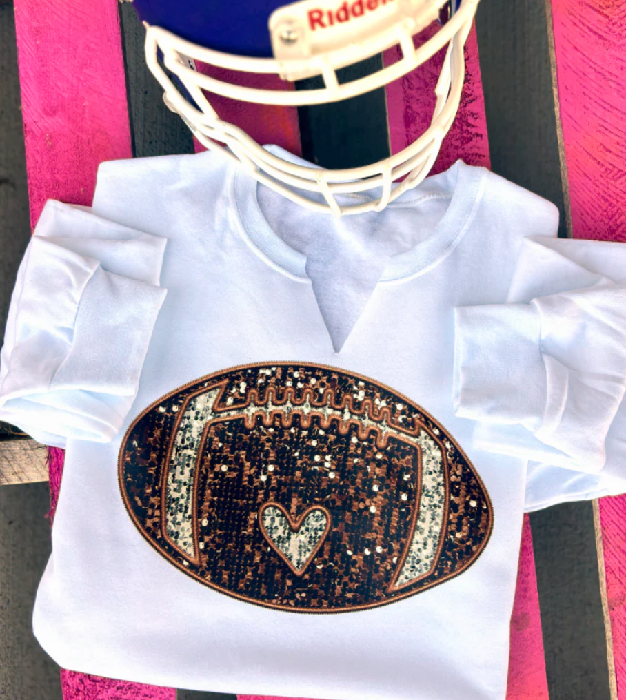 Faux Sequin Football- Sweatshirt Vcut Neck or Crew Neck