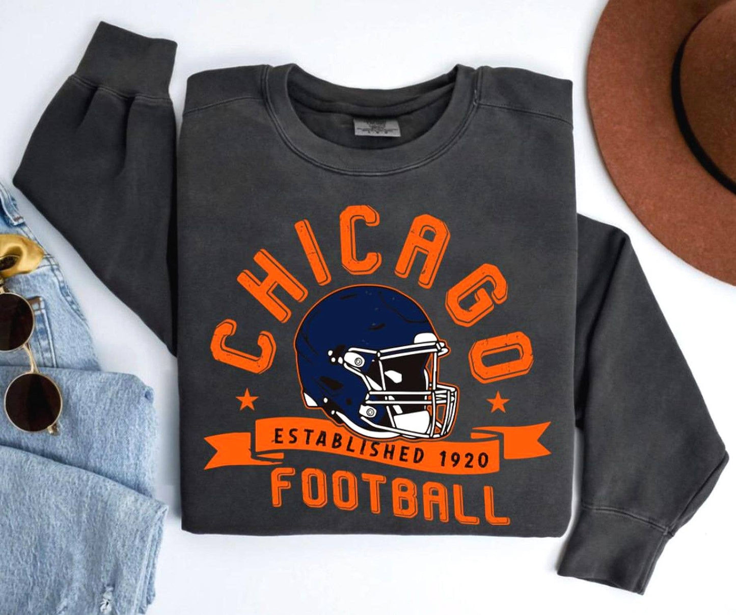 Chicago Football Team Retro Helmet Sweatshirt For Her