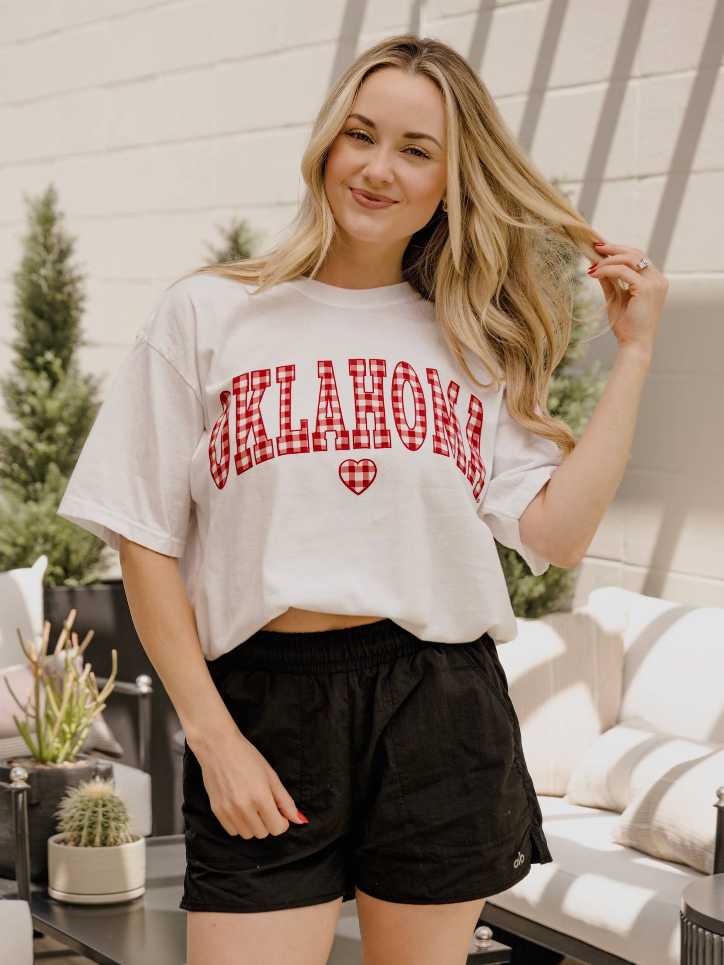 Ou Oklahoma Sooners Gingham Heart White Cc Tee