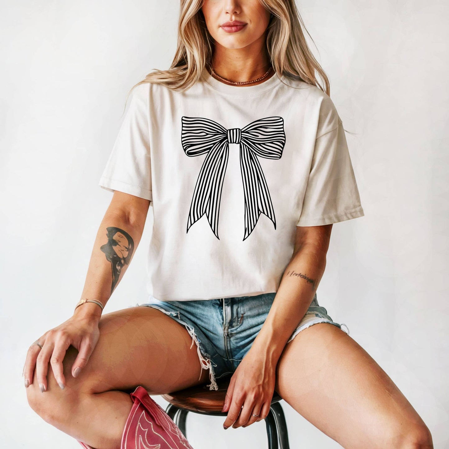 Coquette Bow Graphic Tee, Black Striped Bow Tee, Bow Shirt