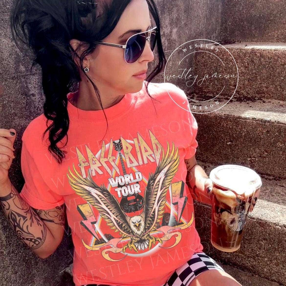 Vintage Distressed Free Bird Retro Music Lover Rock Tee