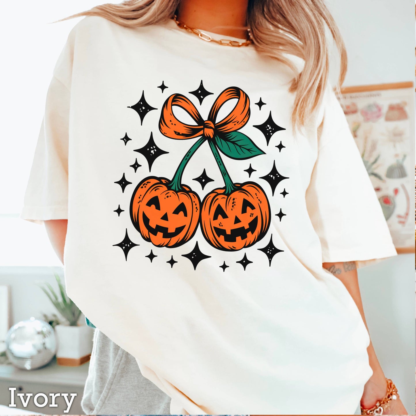 Halloween 2025 Pumpkins Bow Graphic Shirt | Comfort Color
