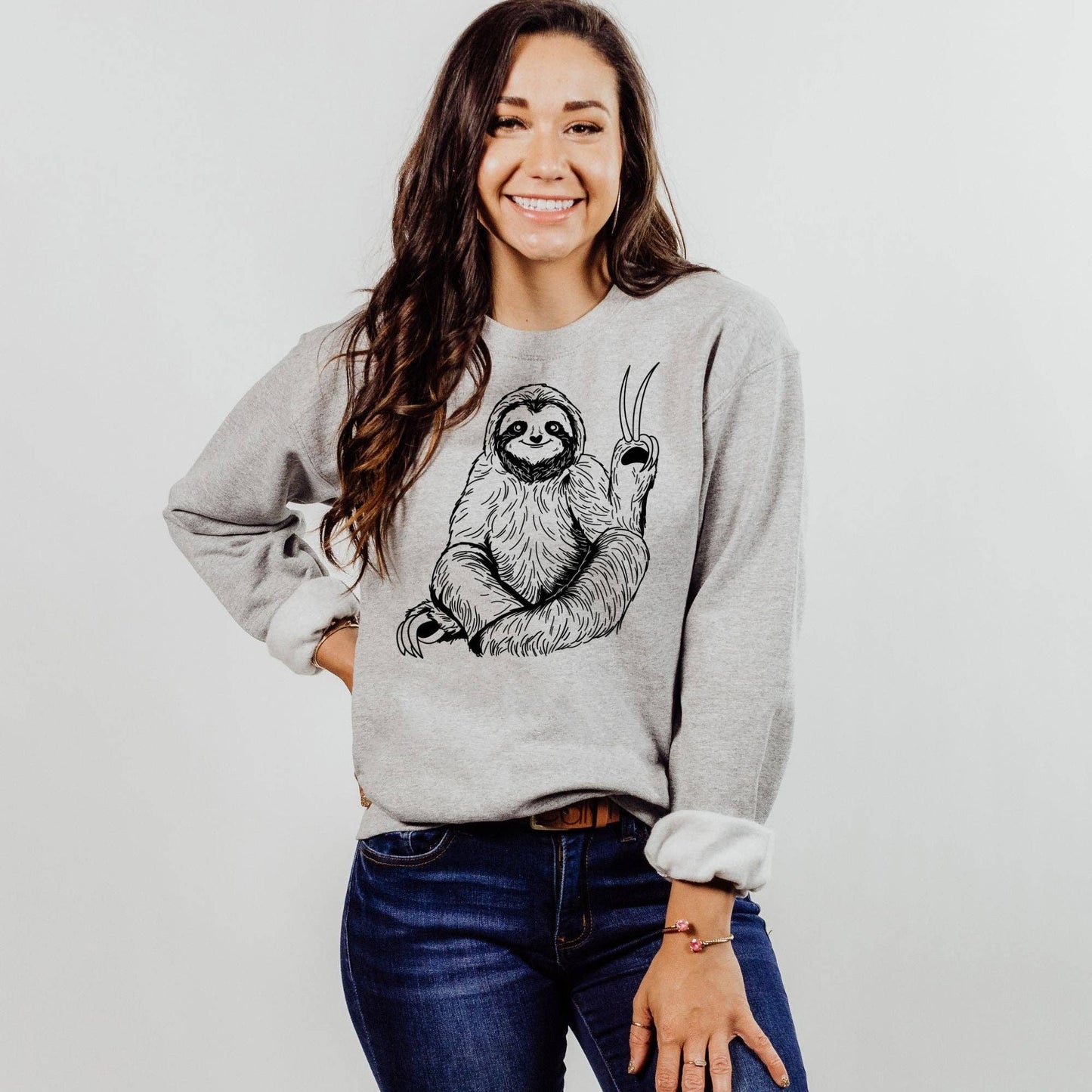 Sloth Peace Sign Crewneck Sweatshirt Hoodie 148