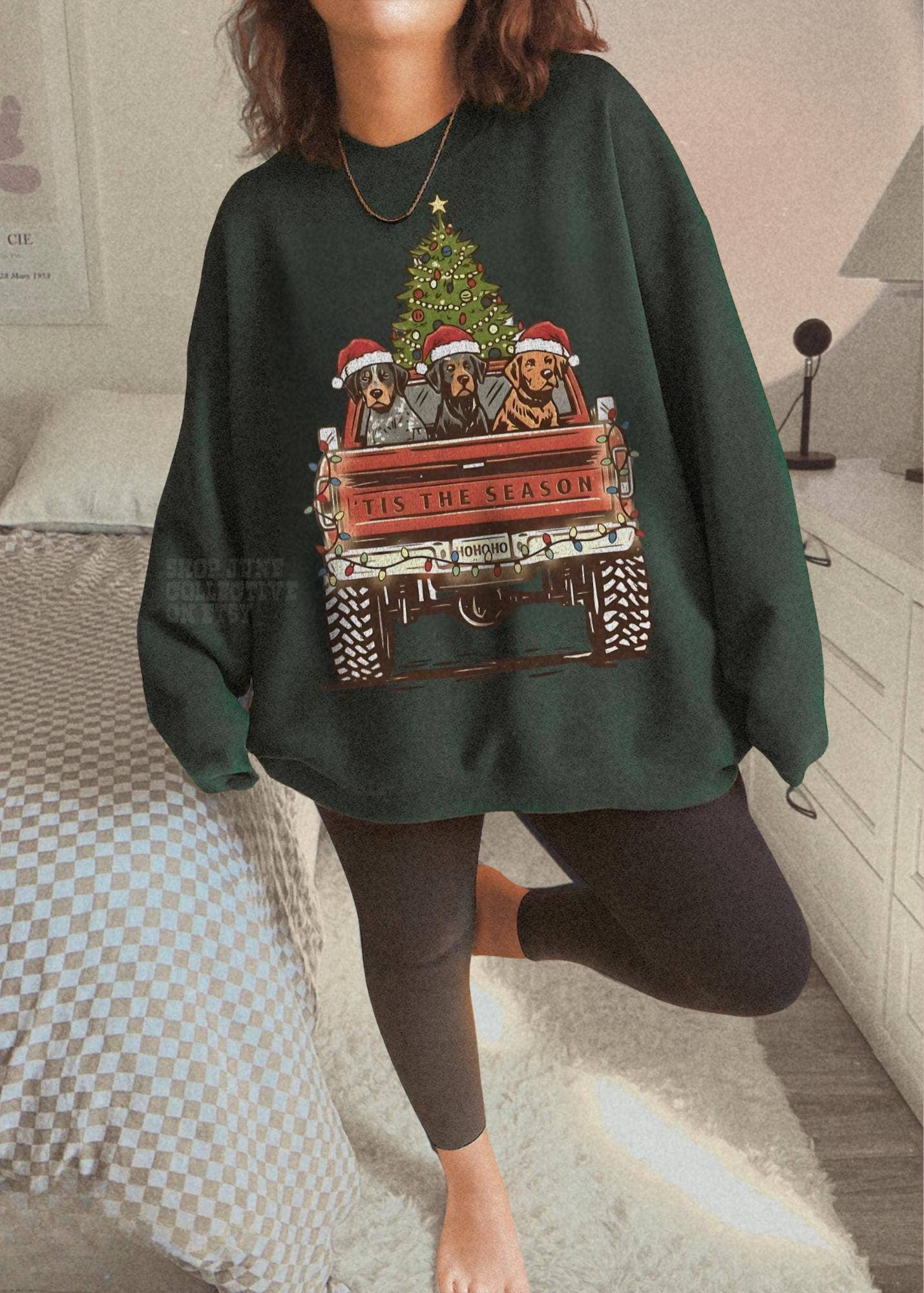 Vintage Christmas Dog Truck Sweatshirt Crewneck