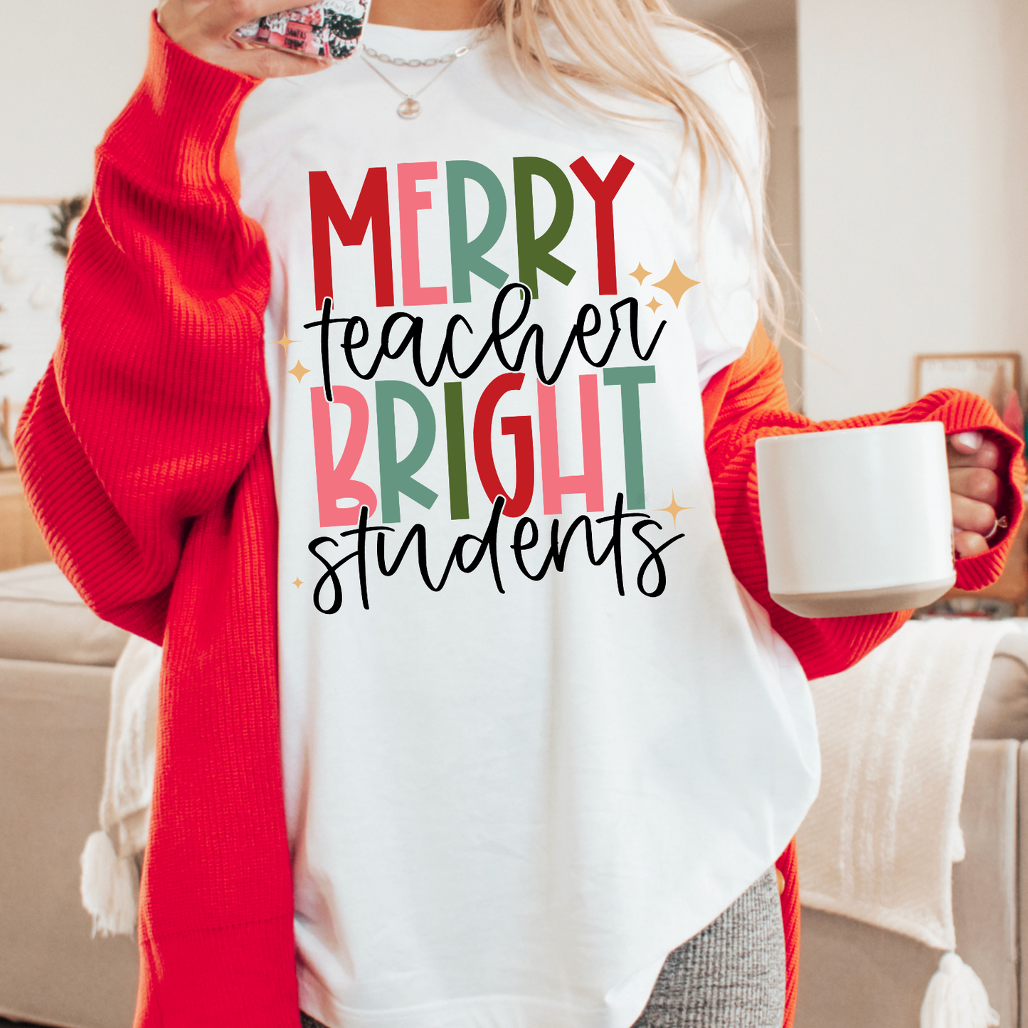 Merry Teacher Bright Students Christmas Gildan Graphic Tee