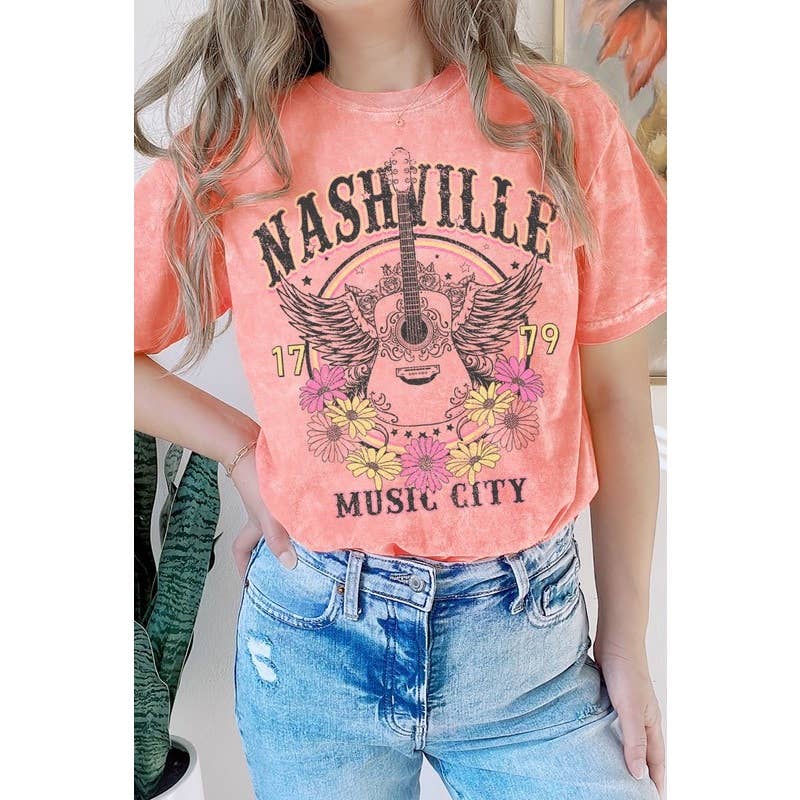 Nashville Music City Mineral Wash T Shirt