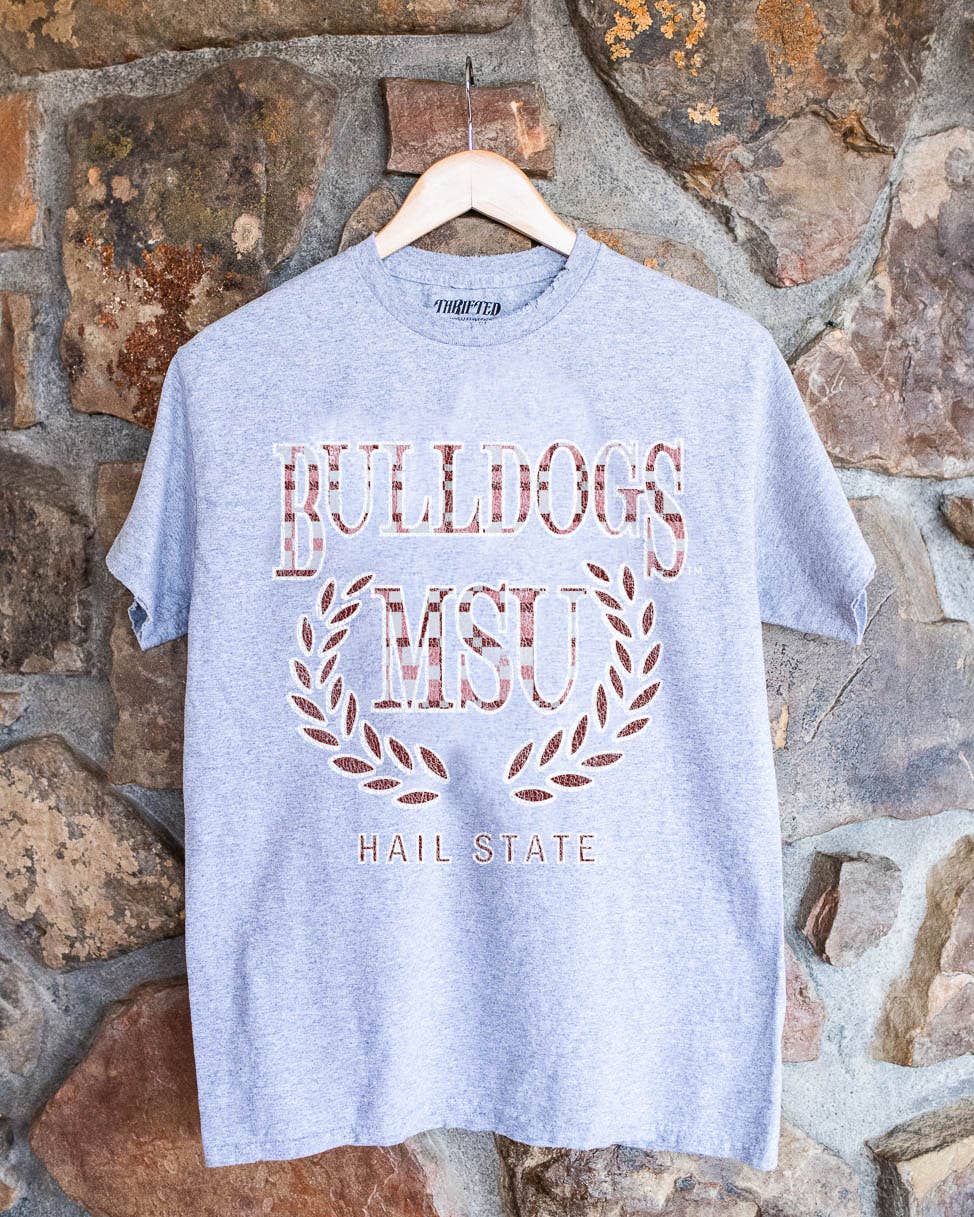 Mississippi State Bulldogs Plaid Crest Gray Thrifted Tee