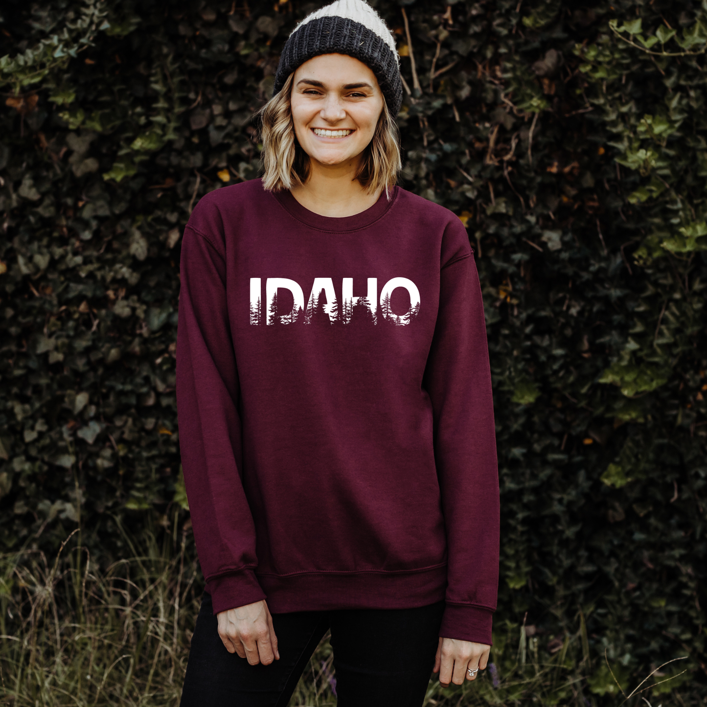 Idaho Trees Crewneck Sweatshirt Hoodie 261 (White Ink)