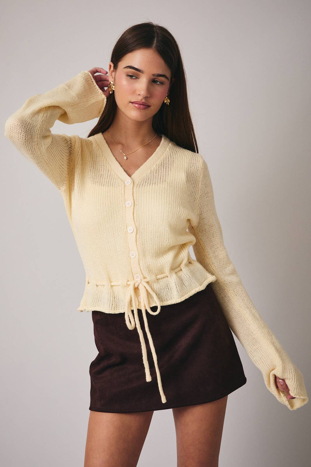 Long Sleeve Button Down Sweater Cardigan with Ties