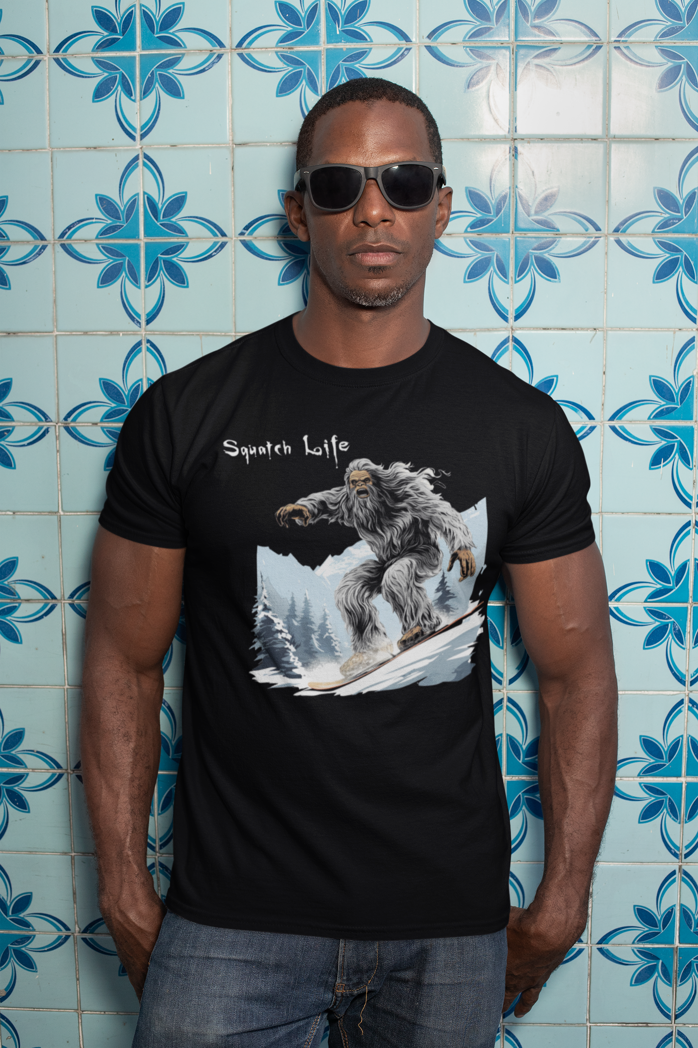 Squatch Life Snowboarding Yeti - Black T-Shirt