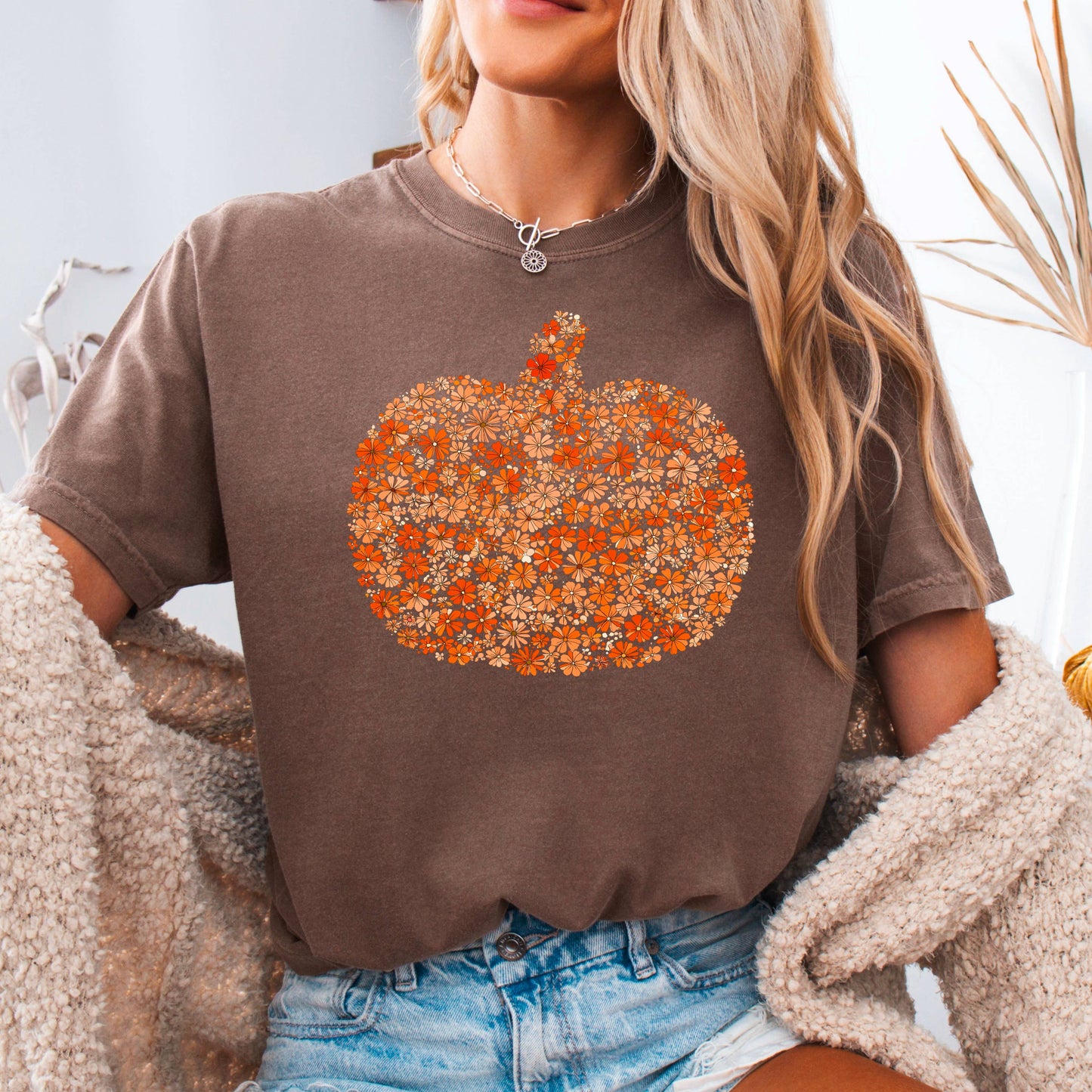 Fall Floral Pumpkin Fall Graphic Shirt | Comfort Color
