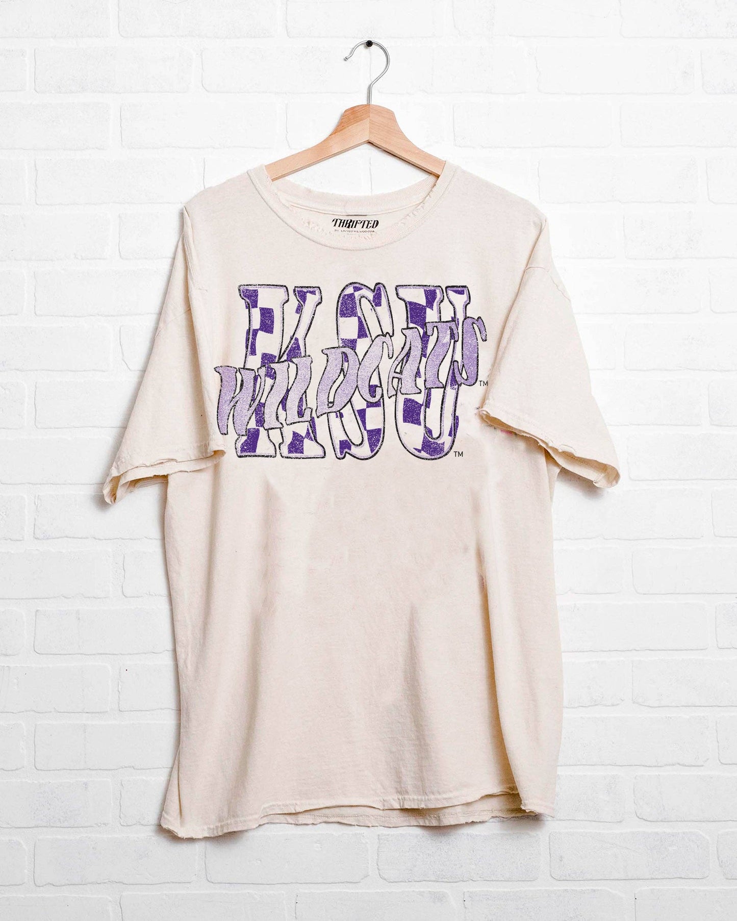 Kansas State Wildcats Twisted Check Off White Thrifted Tee