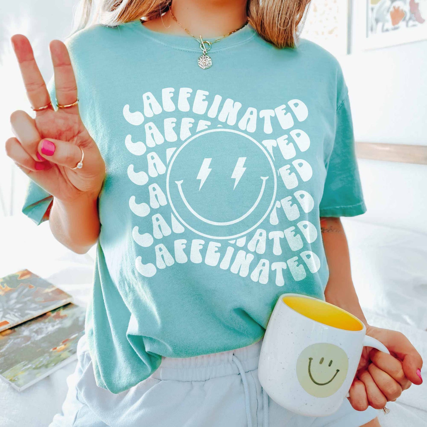 Retro Caffeinated Smiley T-Shirt, Coffee Lover Tee Shirt