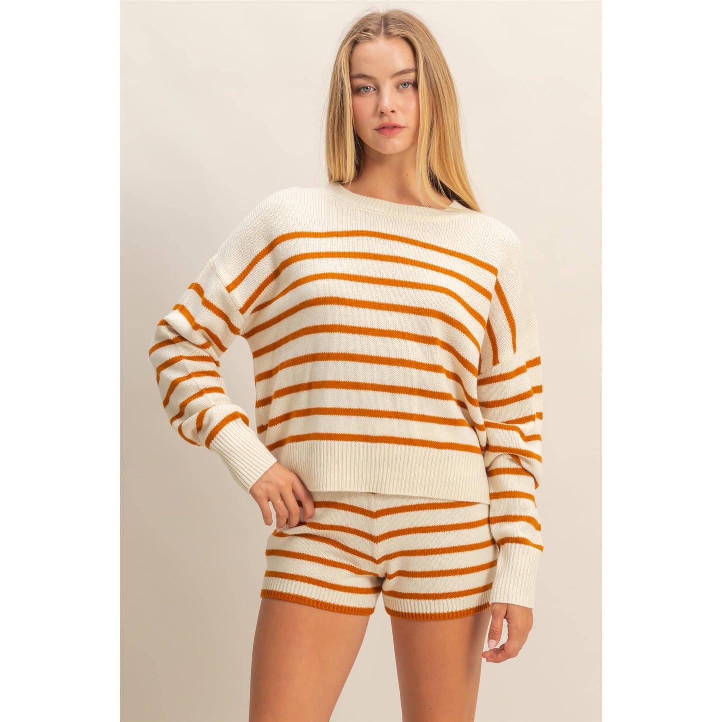 Striped Knit Sweater and Shorts Set
