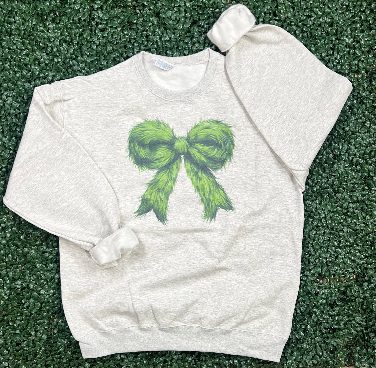 Green Man Bow Sweatshirt On Ash Gray