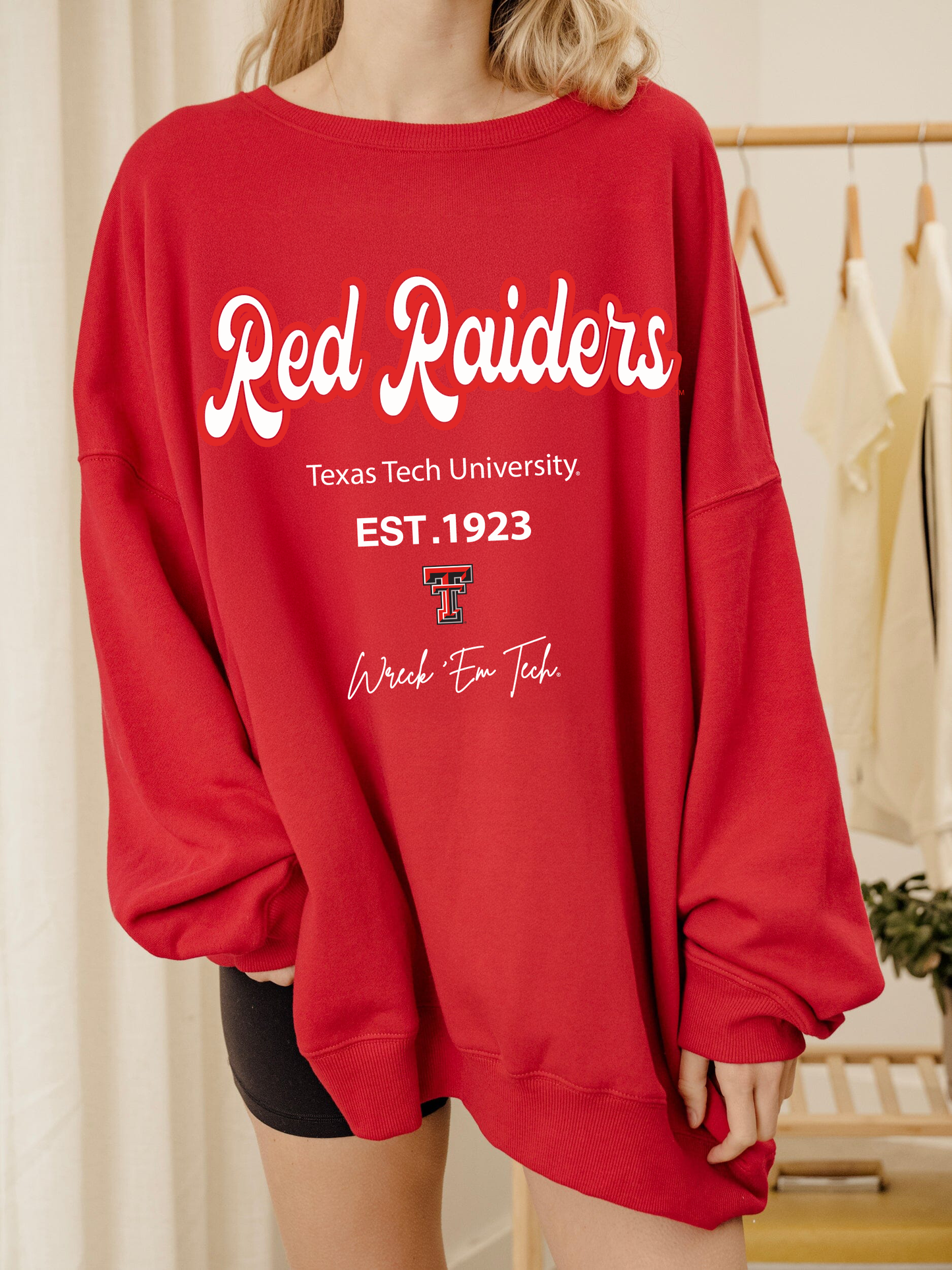 Texas Tech Letterman Red Chrome Hi-Dive Sweatshirt