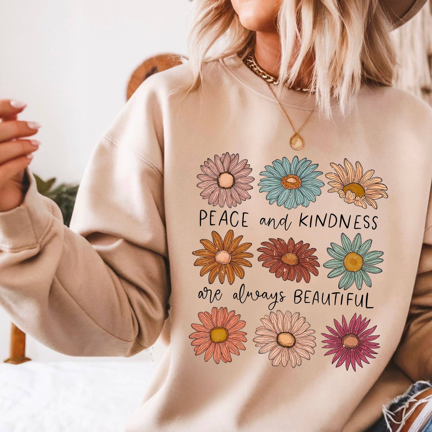 Peace and Kindness Floral Spring 2025 Graphic Sweatshirt