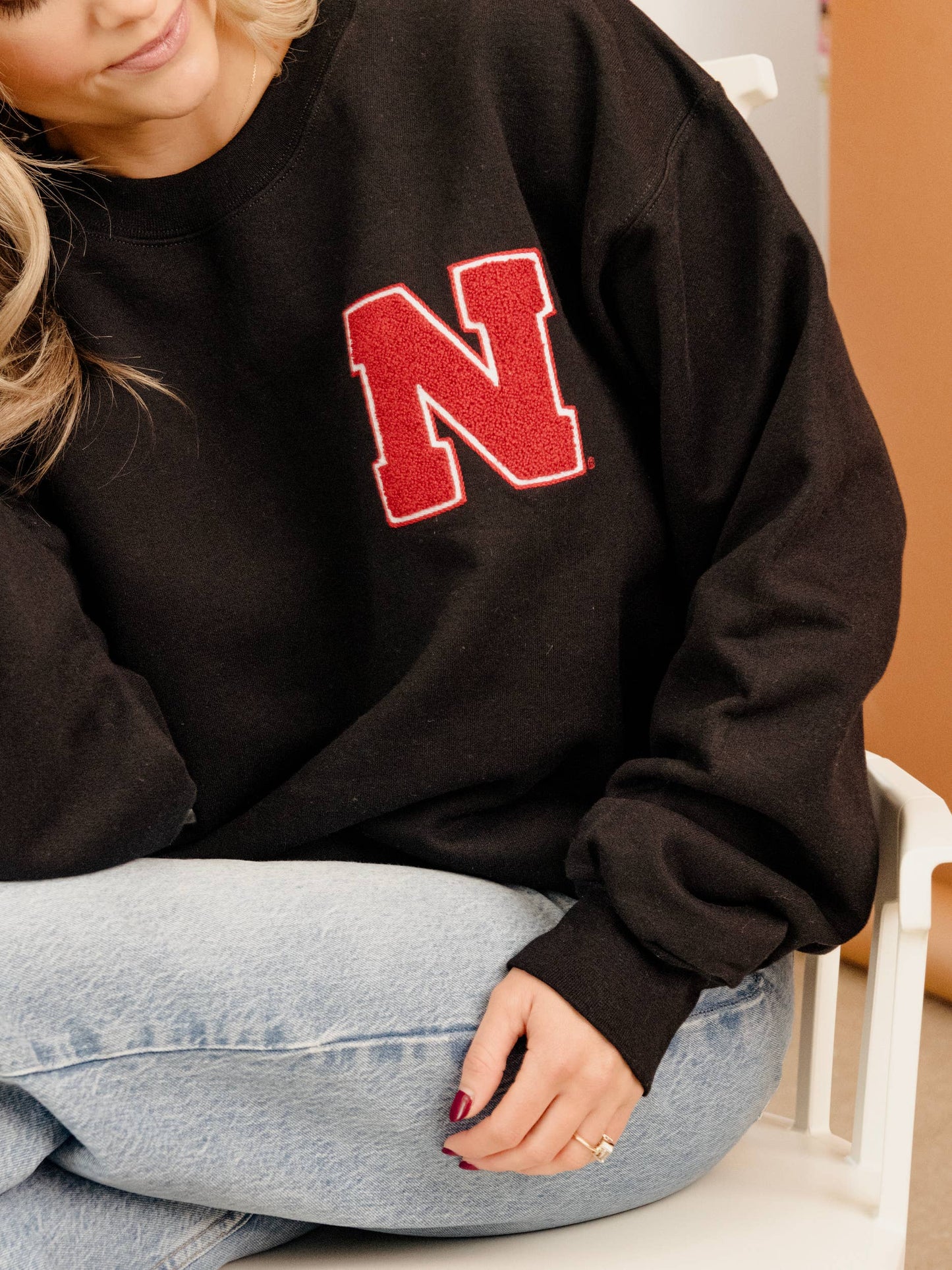 Nebraska Corn Huskers Chenille Patch Black Sweatshirt