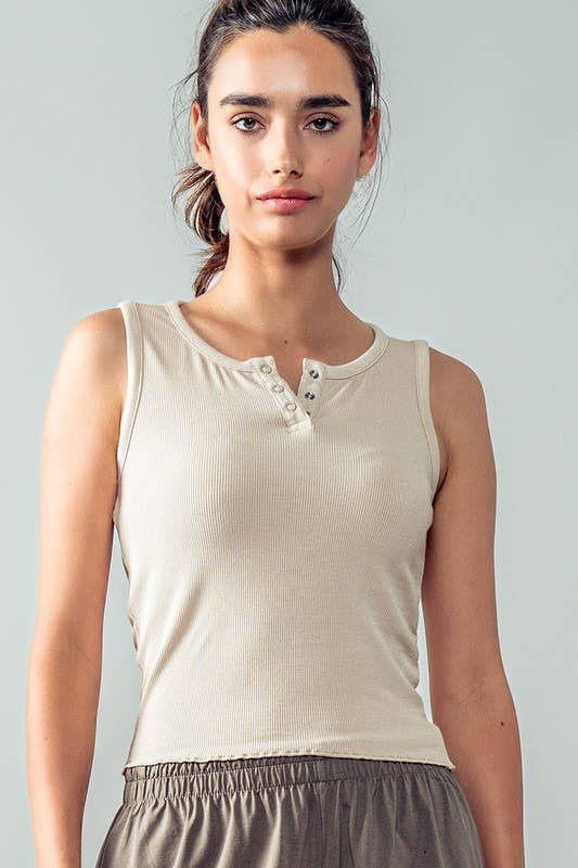 Ribbed Bamboo Henley Tank Top