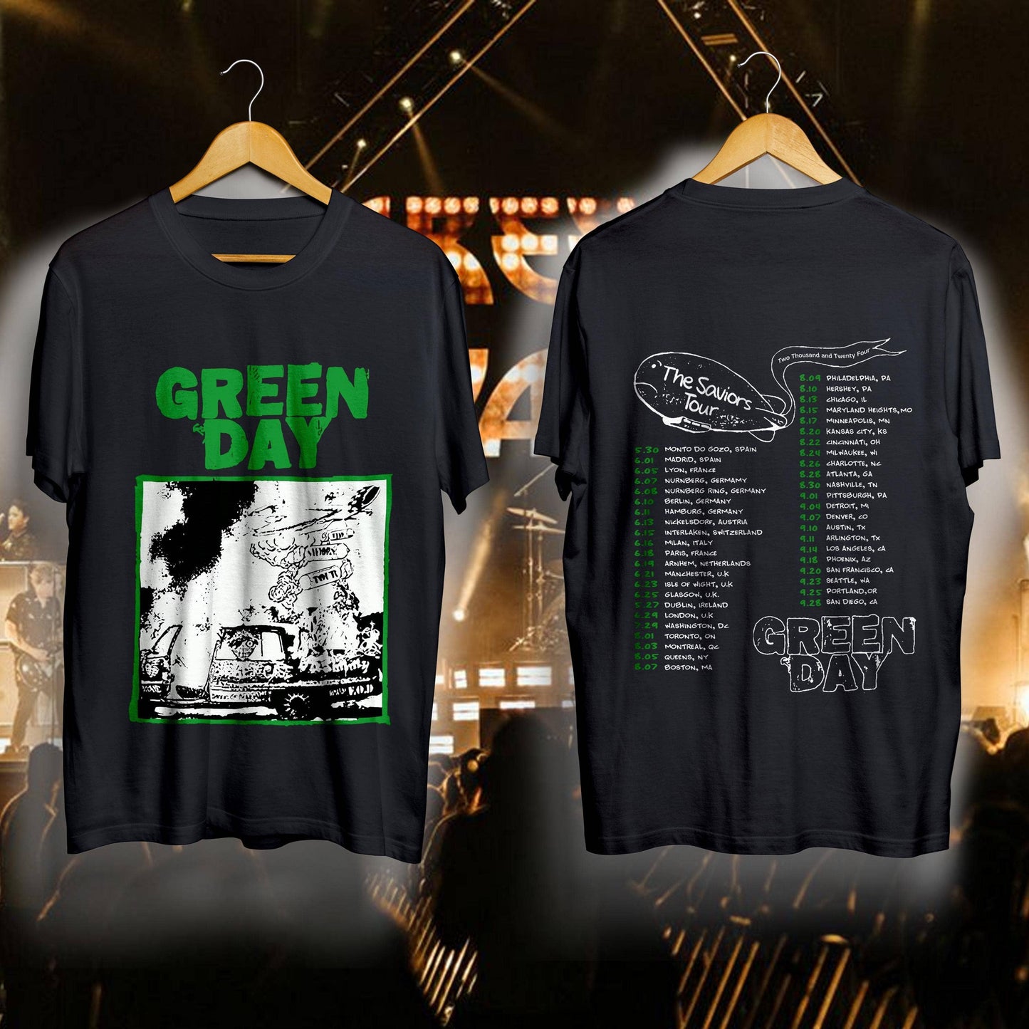 Green Day Tour Unisex T-Shirt Rock Concert Merch Vintage