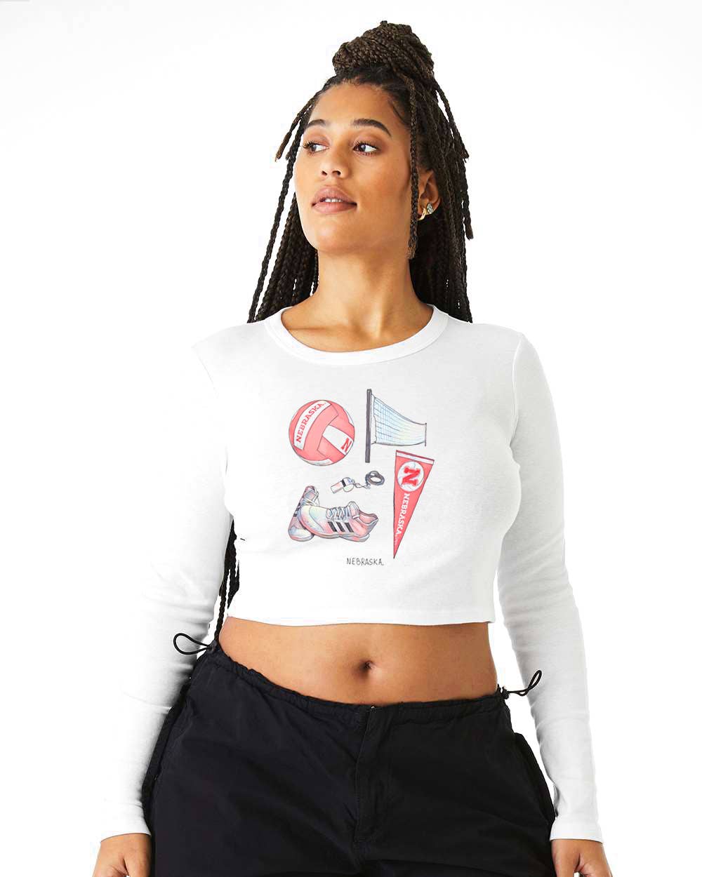 Nebraska Huskers Volleyball Memorabilia Cropped Ls Tee