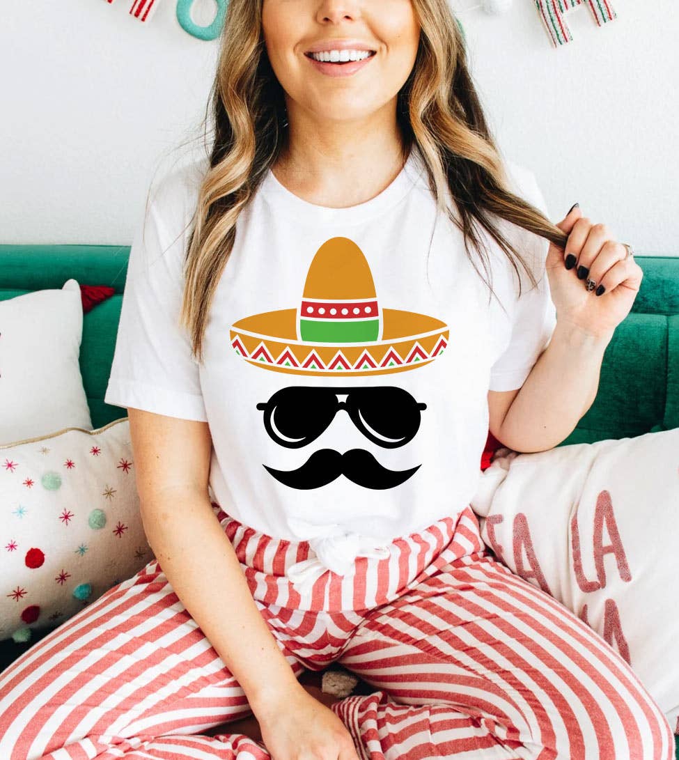 Hat Shades Mustache - Cinco De Mayo Drinks Fun T-Shirt