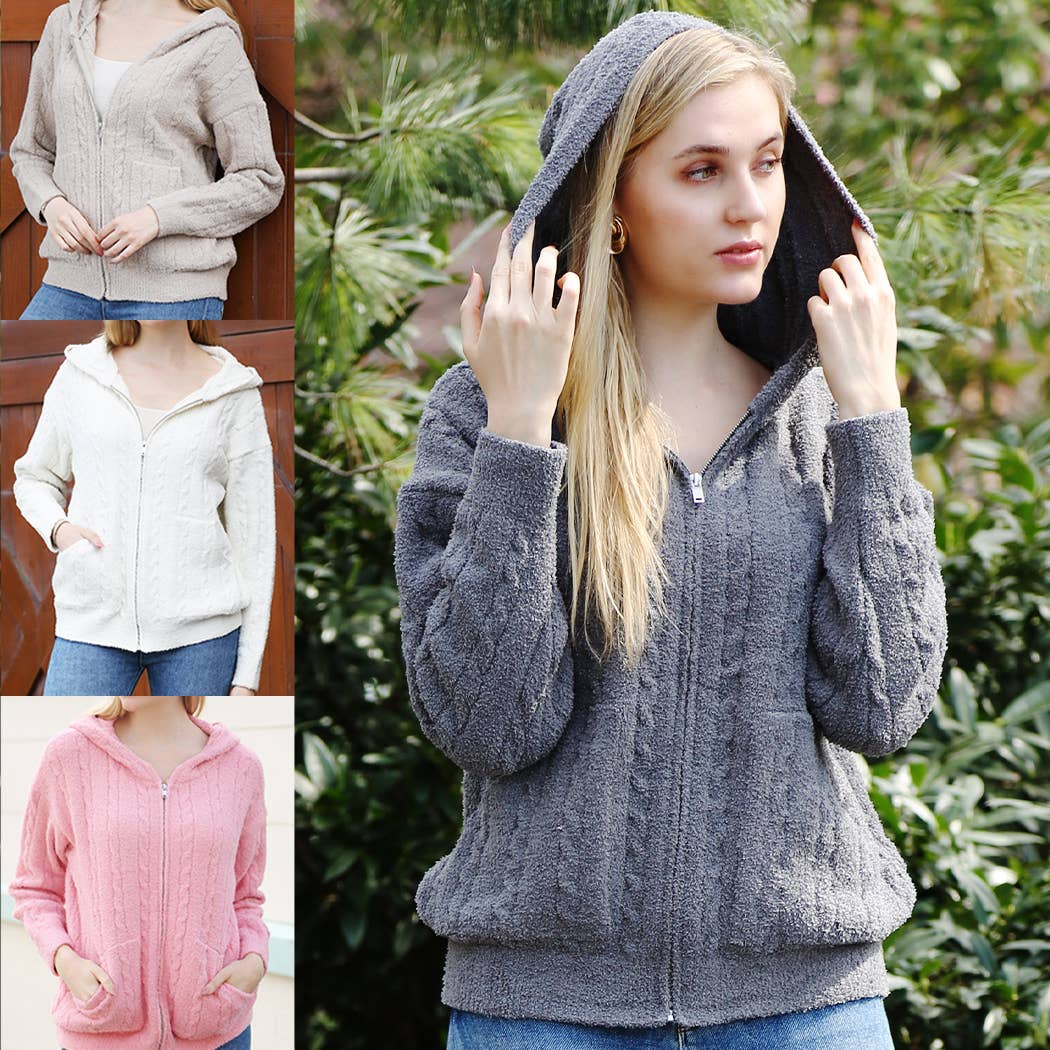 One Tone Plain Zippered Warm Hoodie