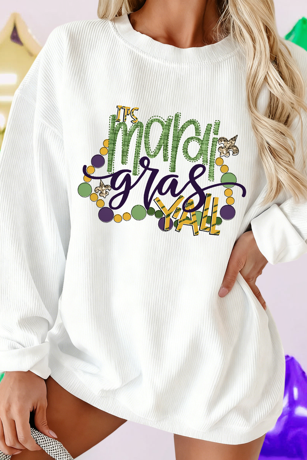 Tis Mardi Gras Yall Corded Ribbed Sweatshirt (S-3XL)