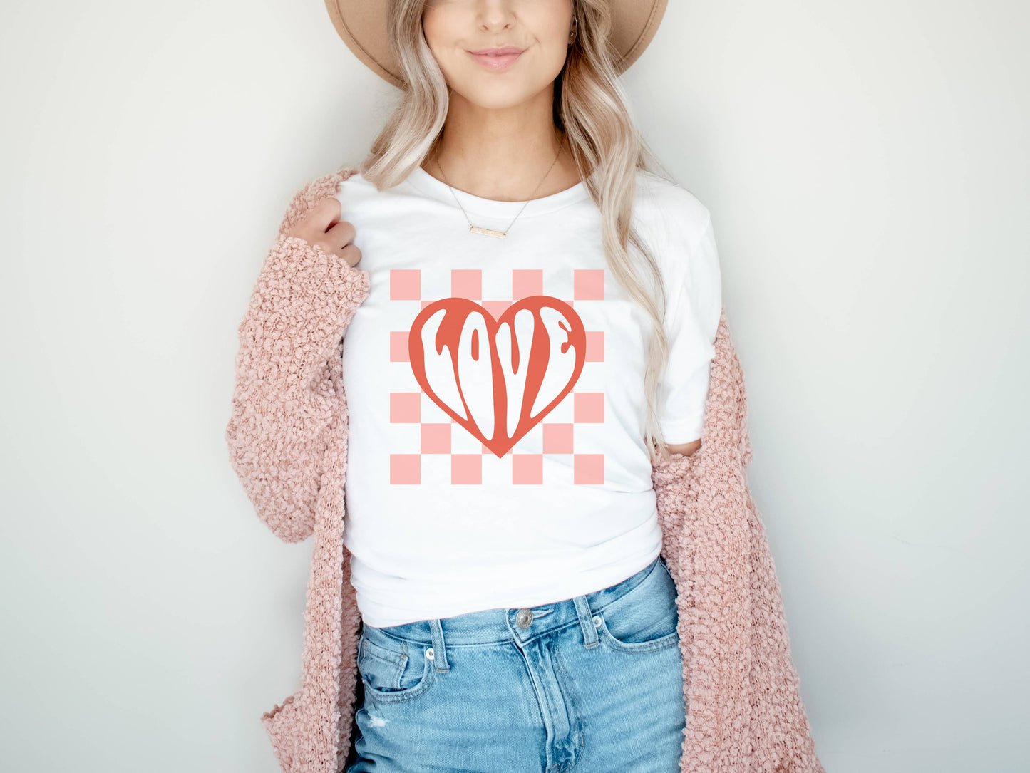 Love Checkered Heart Valentine Tee