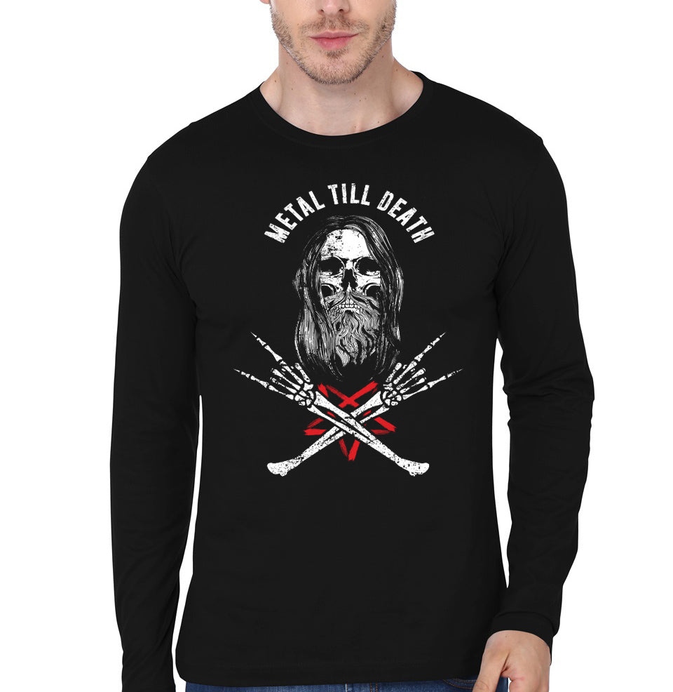 Rock Heavy Metal Till Death – Bearded Skull Metalhead Black T-Shirt