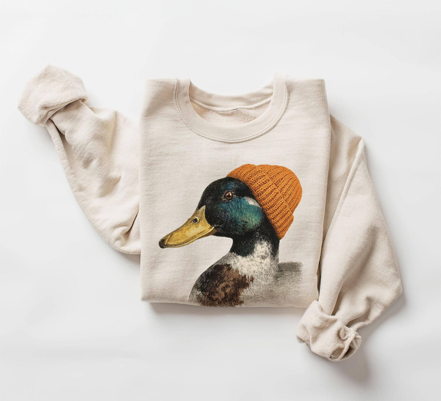 Retro Mallard Duck Beanie Sweatshirt - Wildlife Crewneck