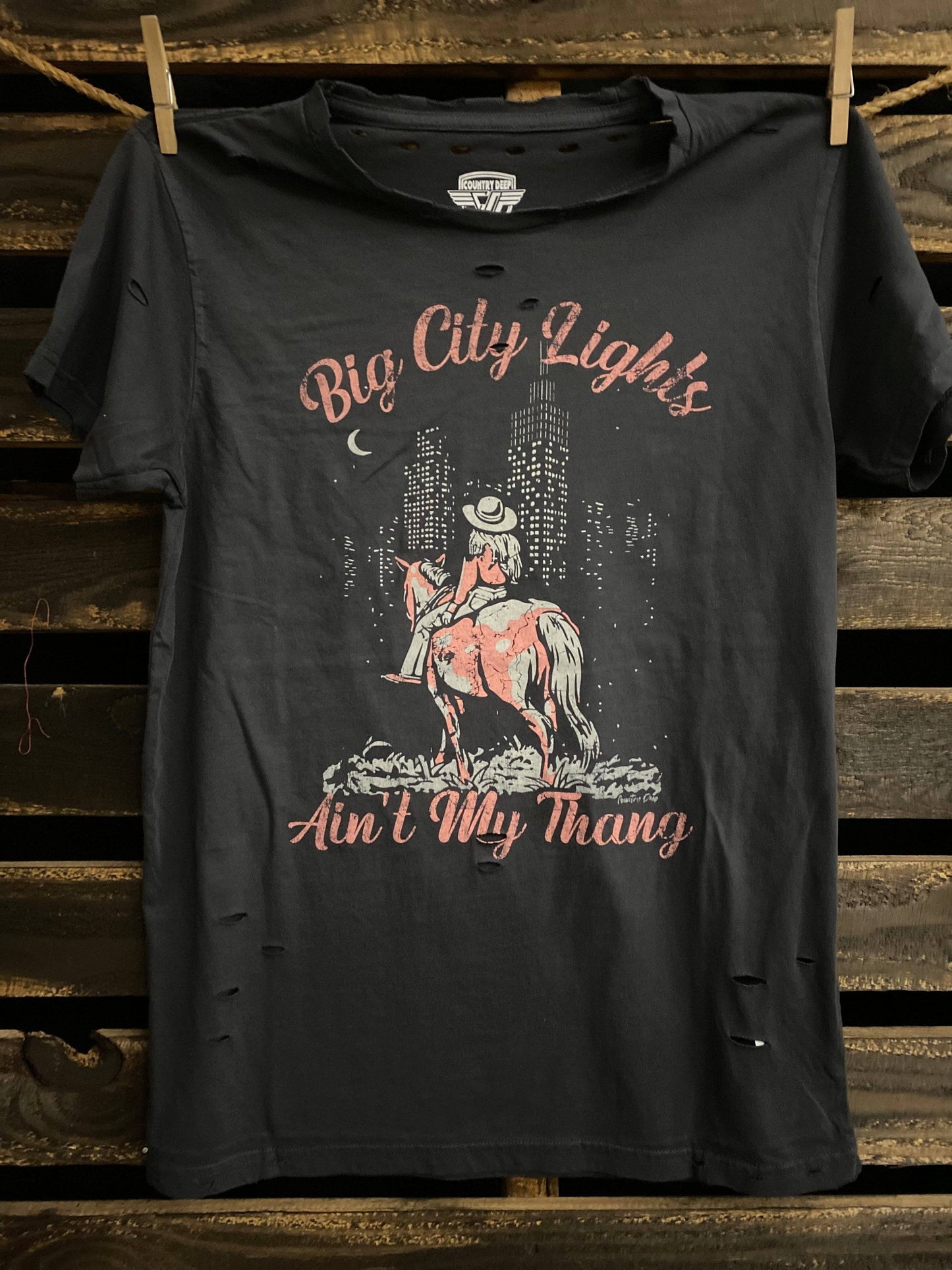 Big City Lights Ain't My Thang Distressed T-Shirt