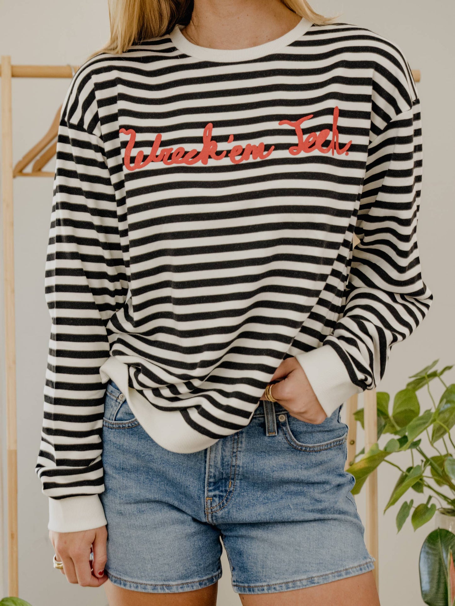 Texas Tech Simple Script Bk/Wt Stripe Hi-Dive Sweatshirt