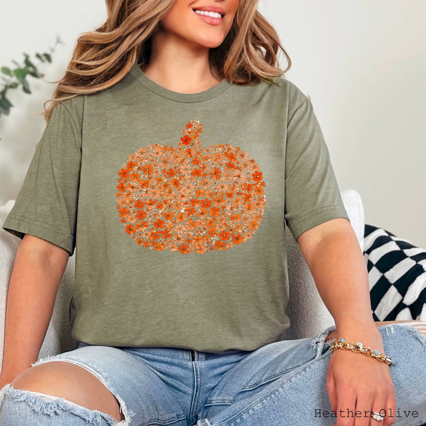 Fall Floral Pumpkin Fall Graphic Tee | Bella Canvas