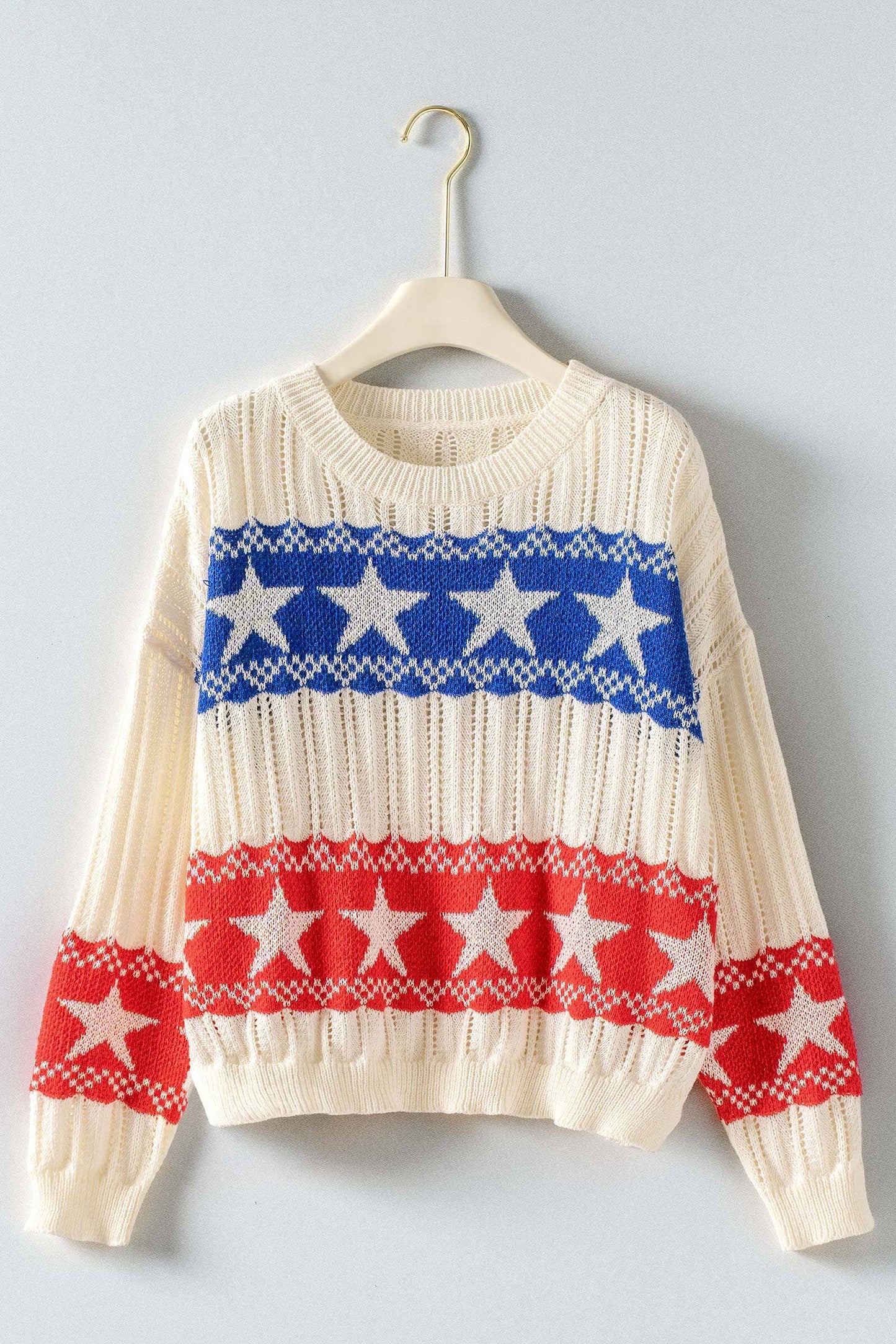 Patriotic Star & Stripe Open Knit Sweater