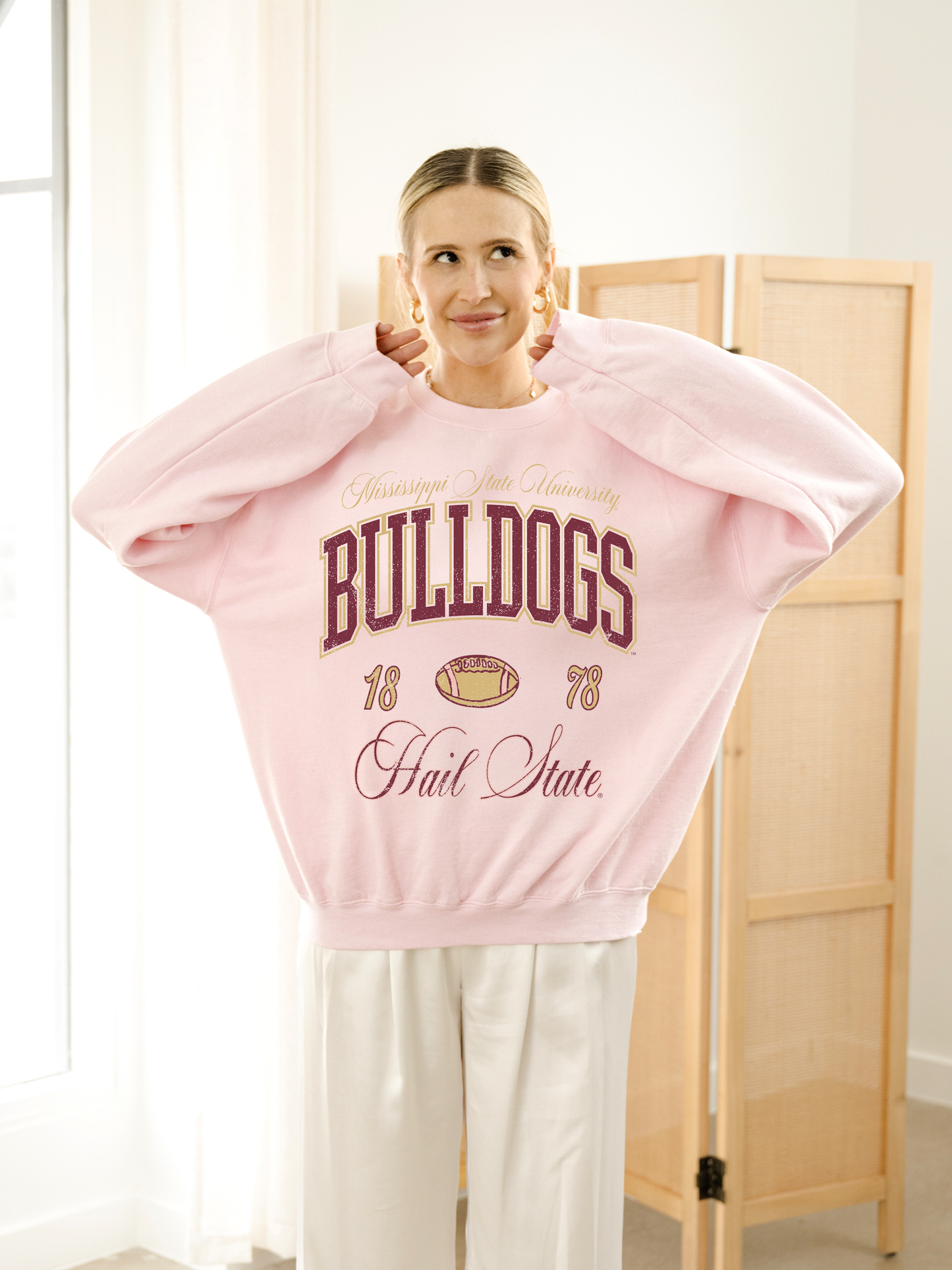 Mississippi State Bulldogs Wave Arch Pk Thrifted Sweatshirt