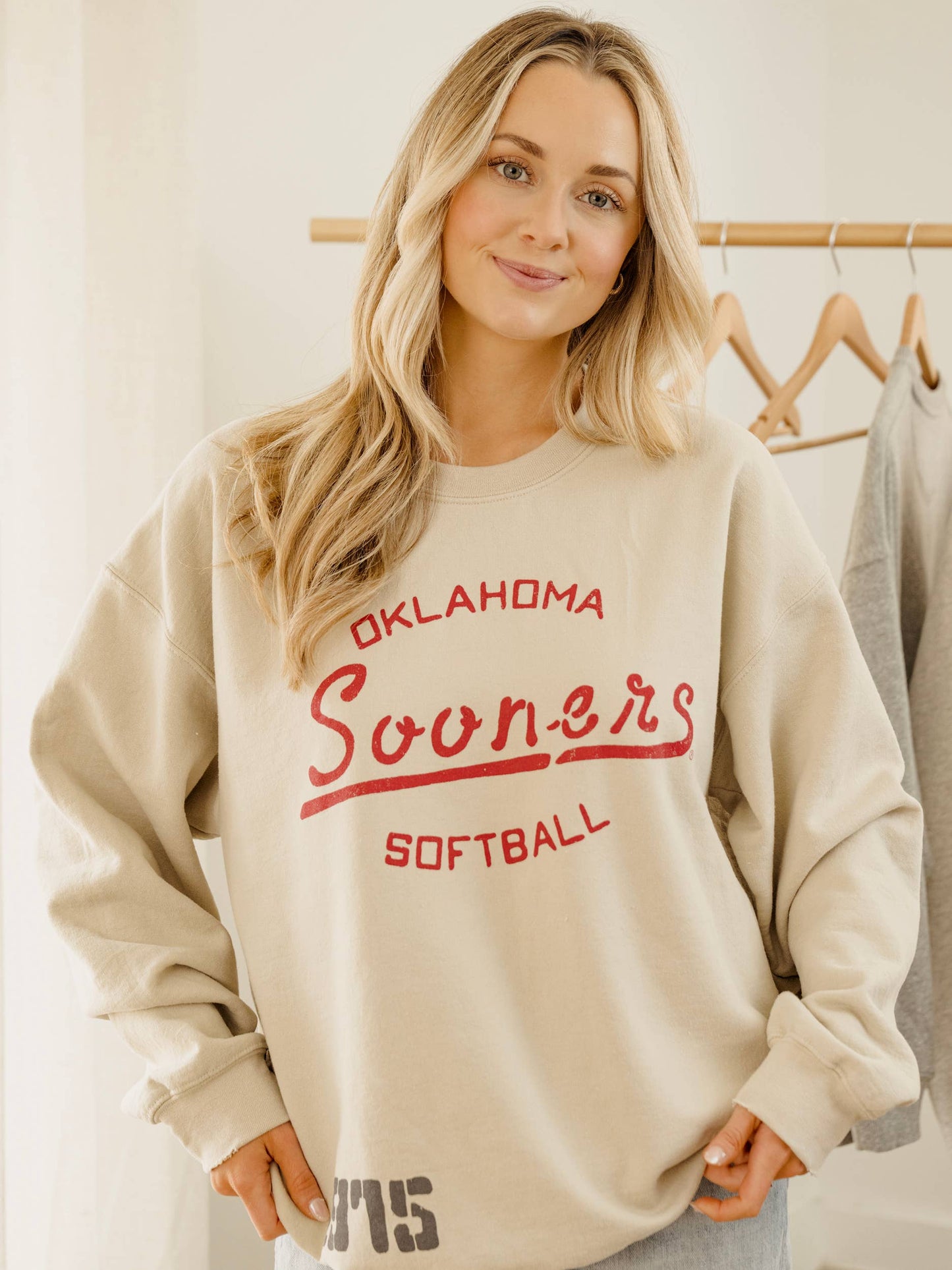 Ou Sooners Softball Stencil Sand Thrifted Sweatshirt