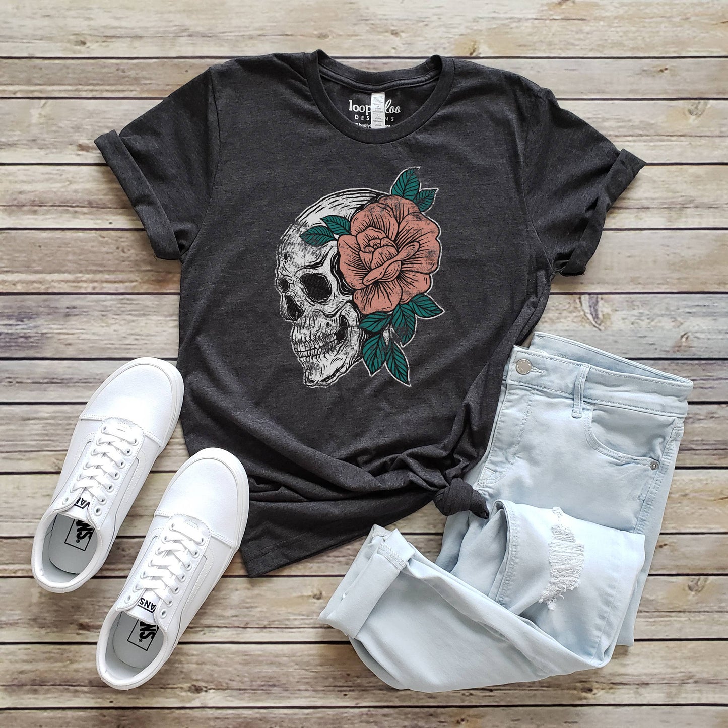 Coral Floral Skeleton Tee | Halloween | Sizes XS-2XL