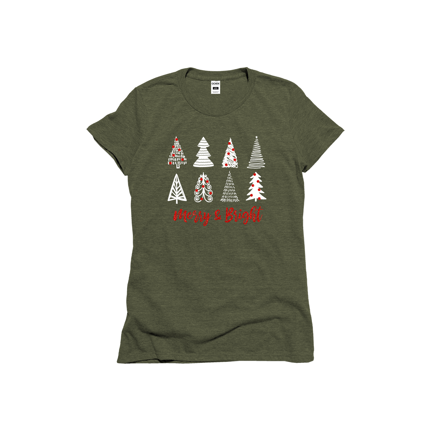 Merry & Bright Olive Ladies Triblend Holiday Graphic Tee