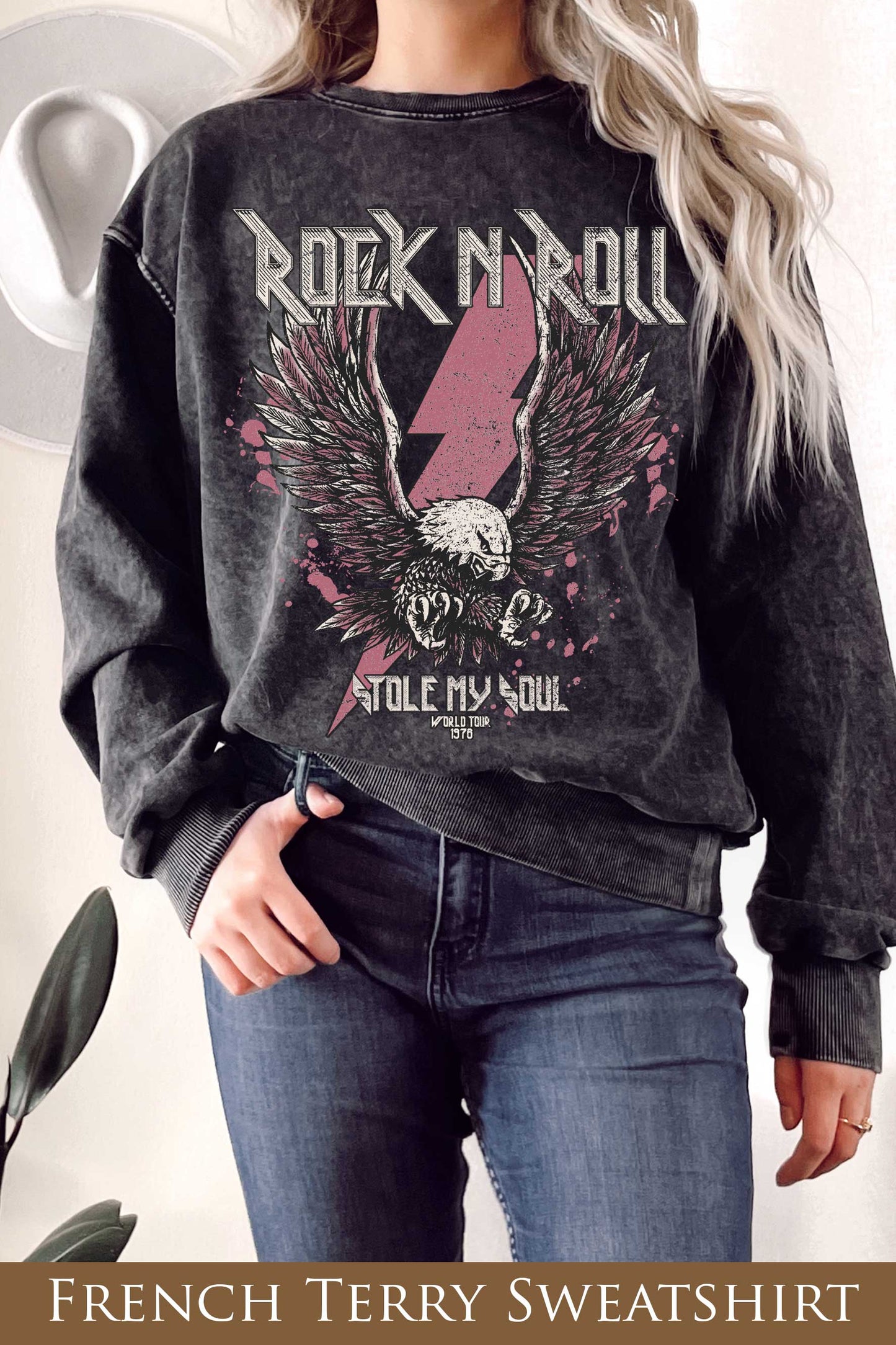 Rock and Roll Eagle Graphix Mineral Terry Sweatshirt
