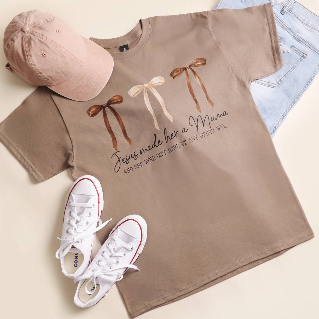 Bow Jesus Made Her A Mama Graphic Cotton T-Shirt