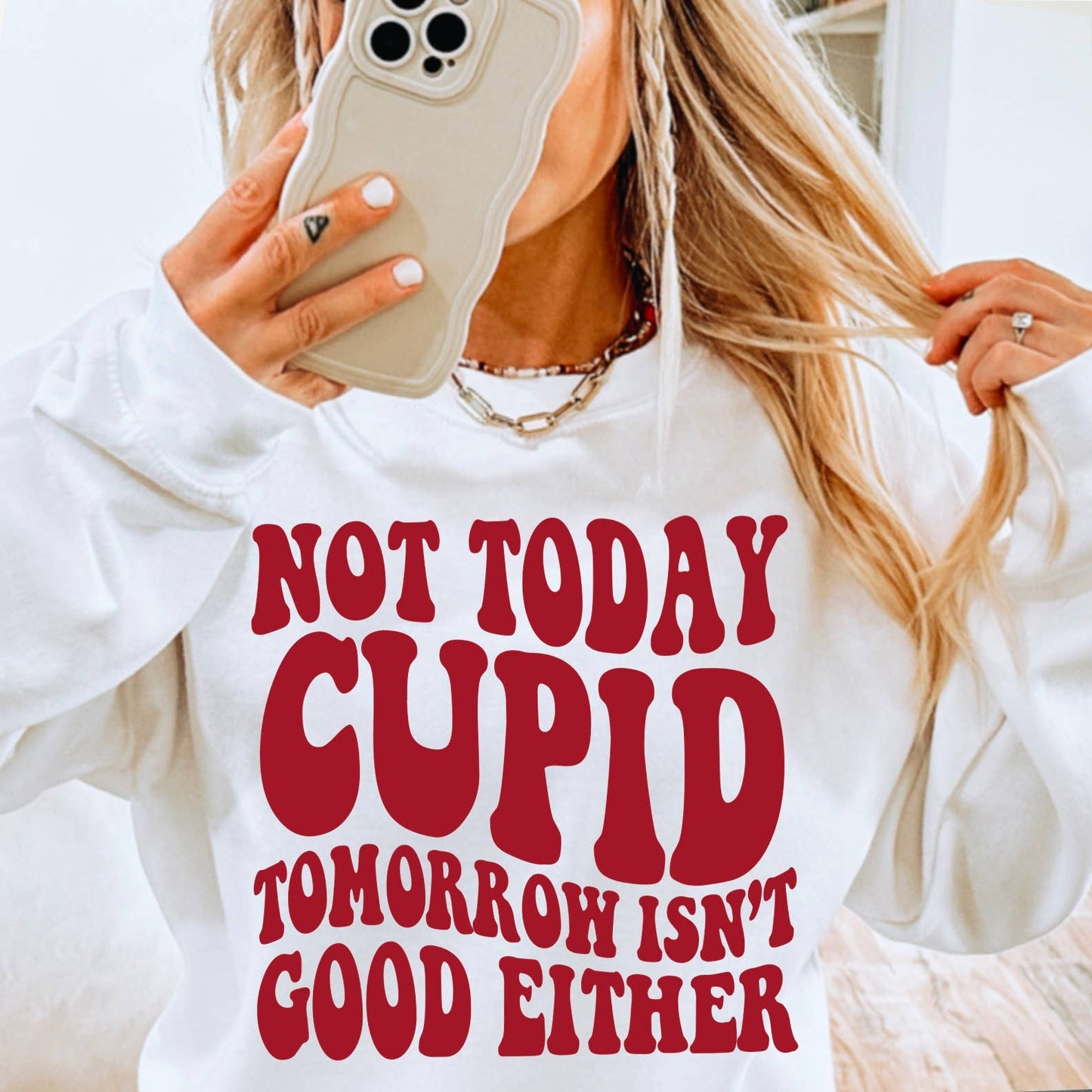Not Today Cupid Graphic Crewneck Sweatshirt