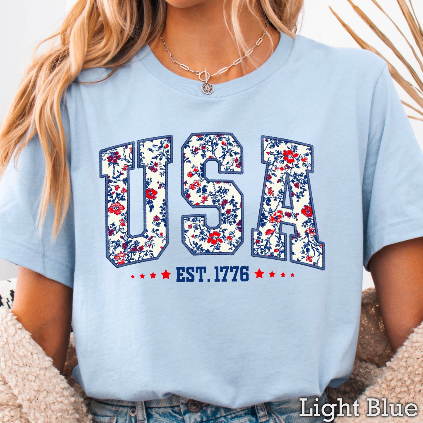 USA Floral | July 4th Graphic Tee | Gildan