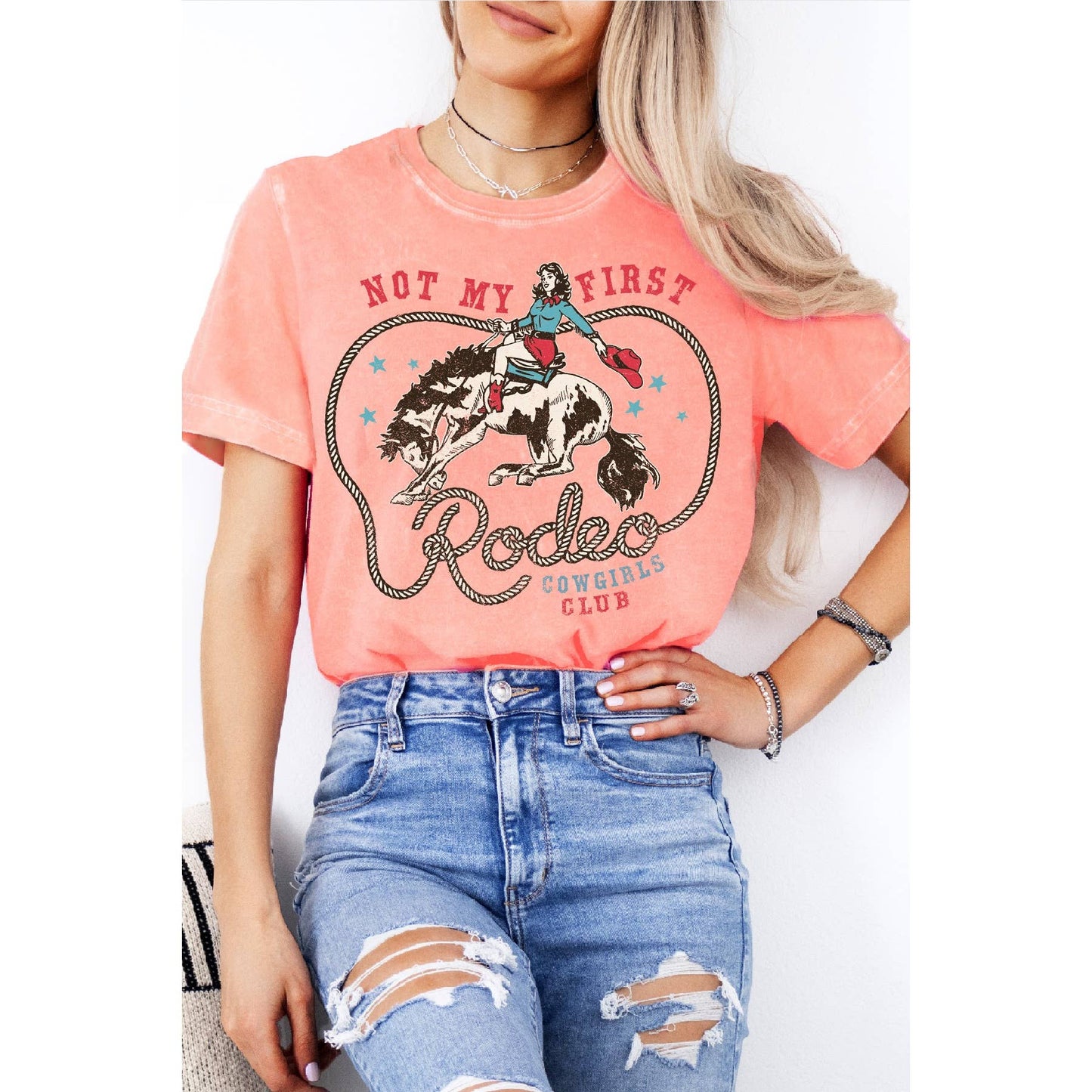 Not My First Rodeo Cowgirls Club Mineral Wash T Shirt