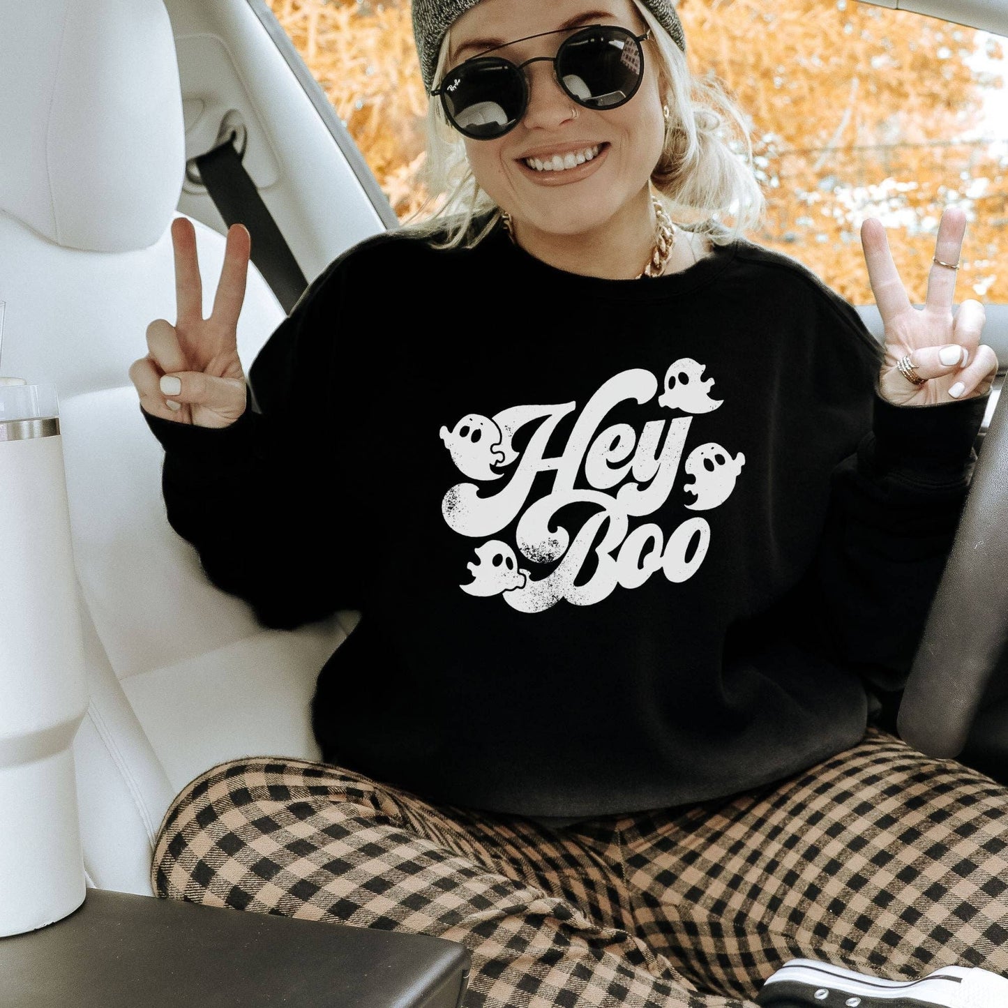 Cute Hey Boo Ghost Crewneck Sweatshirt Hoodie Halloween